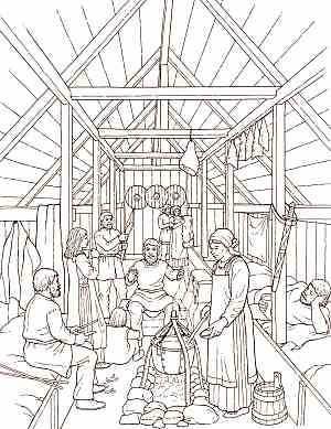 longhouse interior sketch