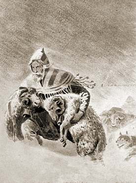 Viking farmer in snowstorm