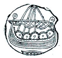 Viking ship with shields on coin